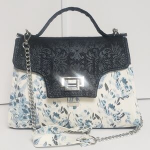 Handmade Botanical Teal & Black Top-Handle Satchel Berkin Inspired.